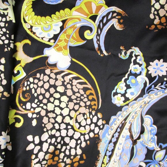 Long Wrap Lingerie Robe Provencial Paisley Print Black - Picture 6 of 10